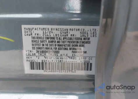 2025 Nissan Sentra Sr z USA, uszkodzony, nr VIN 3N1AB8DV0SY259960